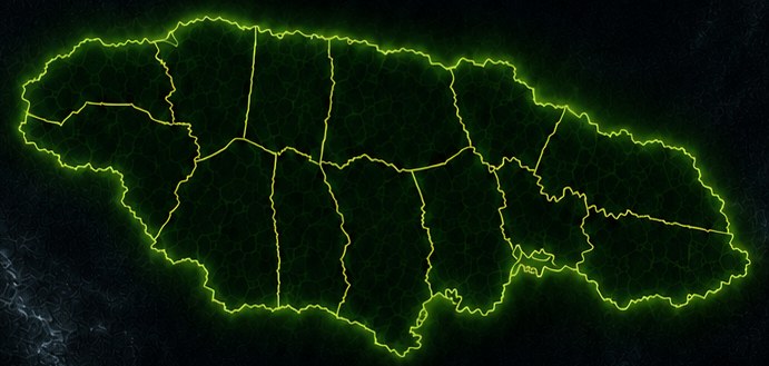 Map of Jamaica's 14 parishes